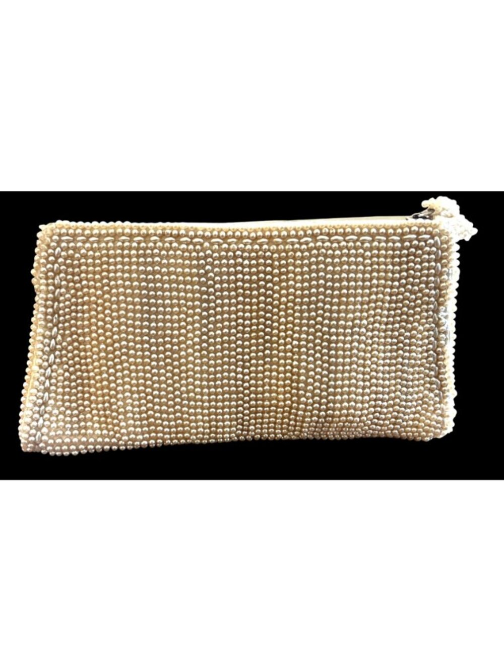 Vtg John Wind Pearl Beaded Clutch Bag Zipper Satin Lining NOS Japan - Picture 2 of 7